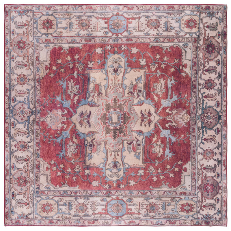 Sonia Oriental Red/Beige Power Loom Area Rug, Square 4'