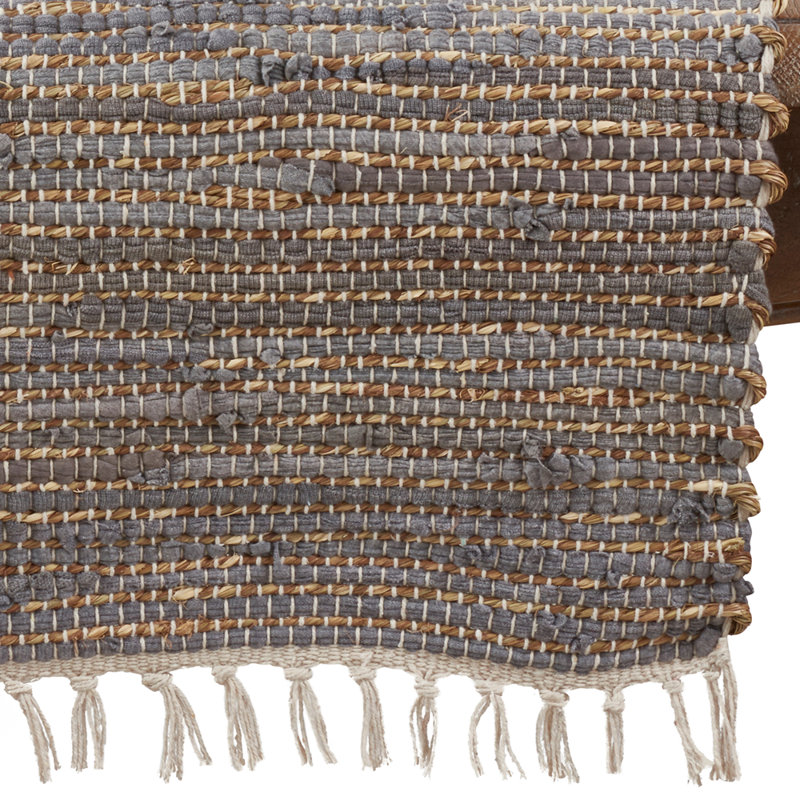 Blue-grey Chindi Cotton Jute Table Runner With Fringe 16 X 72 Inch