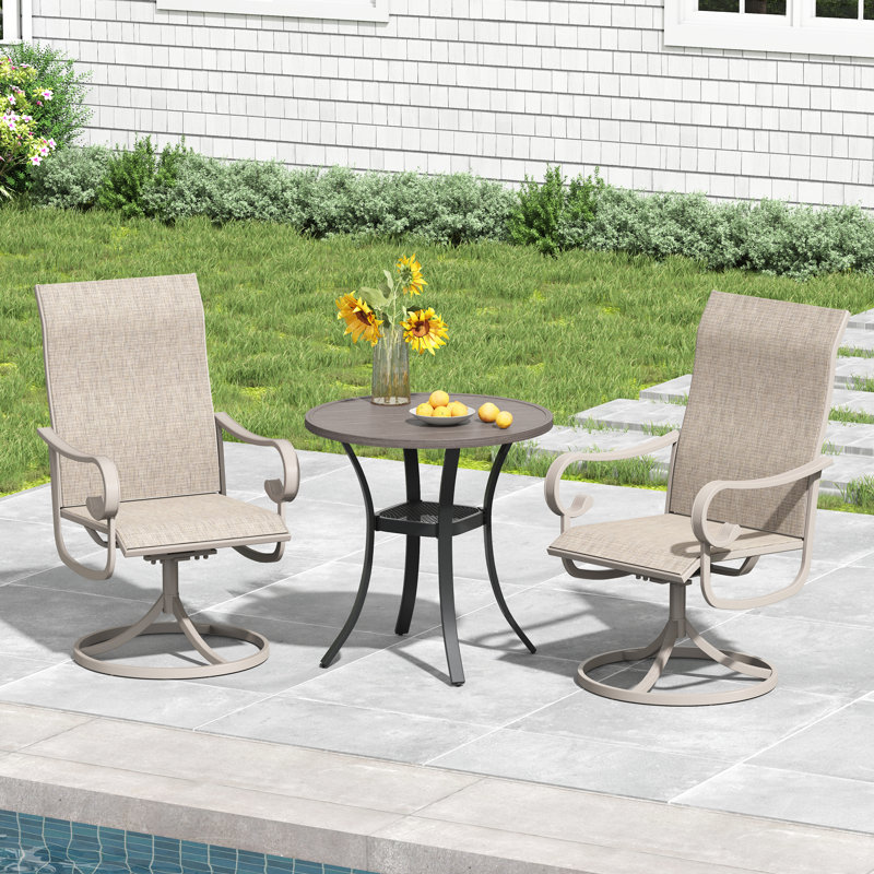 3-Piece Round Patio Dining Set With Swivel Chairs