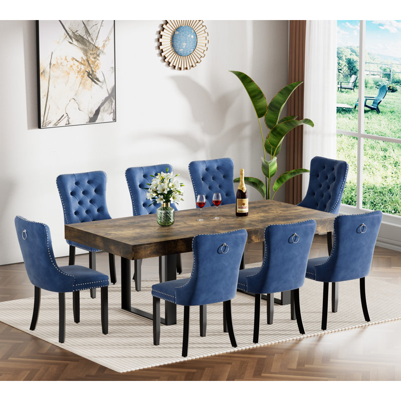 Extendable Dining Table Set for 6, 63"-78" Inch Rustic Brown Kitchen Table Set with Tufted Chairs, Rectangle Farmhouse Expandable Dining Room Table Set for Kitchen Dining