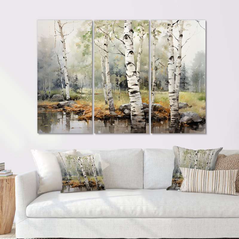 «Green Birch Wood Beauty I - Tree Birch», ensemble d'art sur toile, H 40 po x l 60 po x P 1 po, Toile tendue