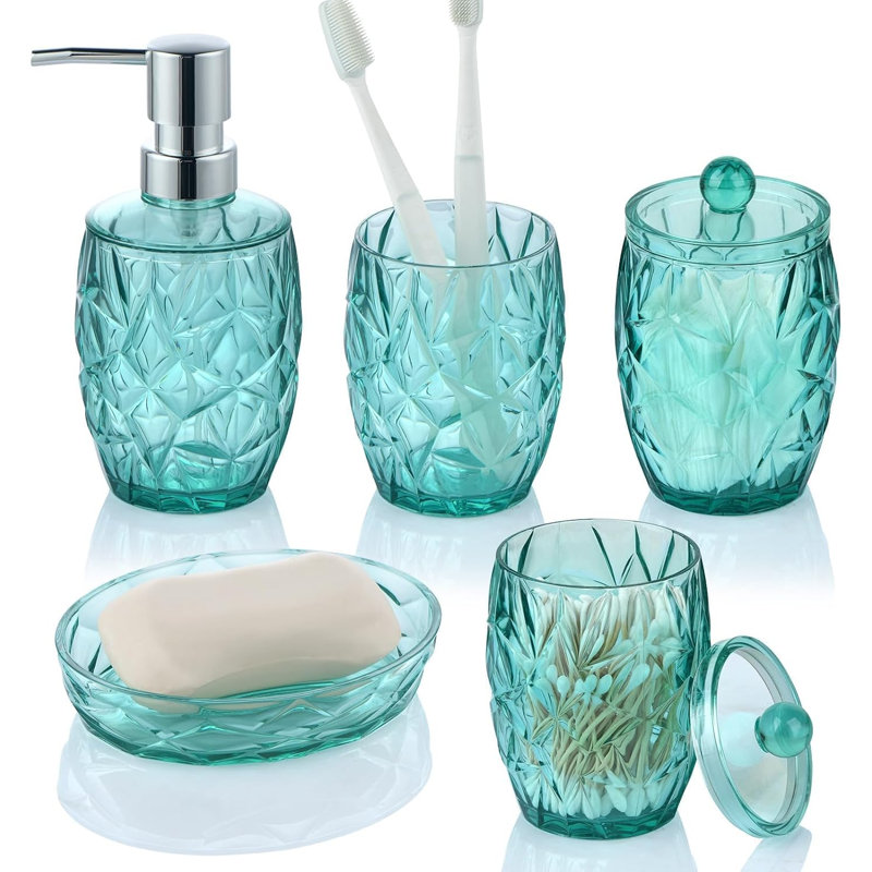 Ensemble de meuble-lavabo en acrylique bleu sarcelle incassable 5 pièces