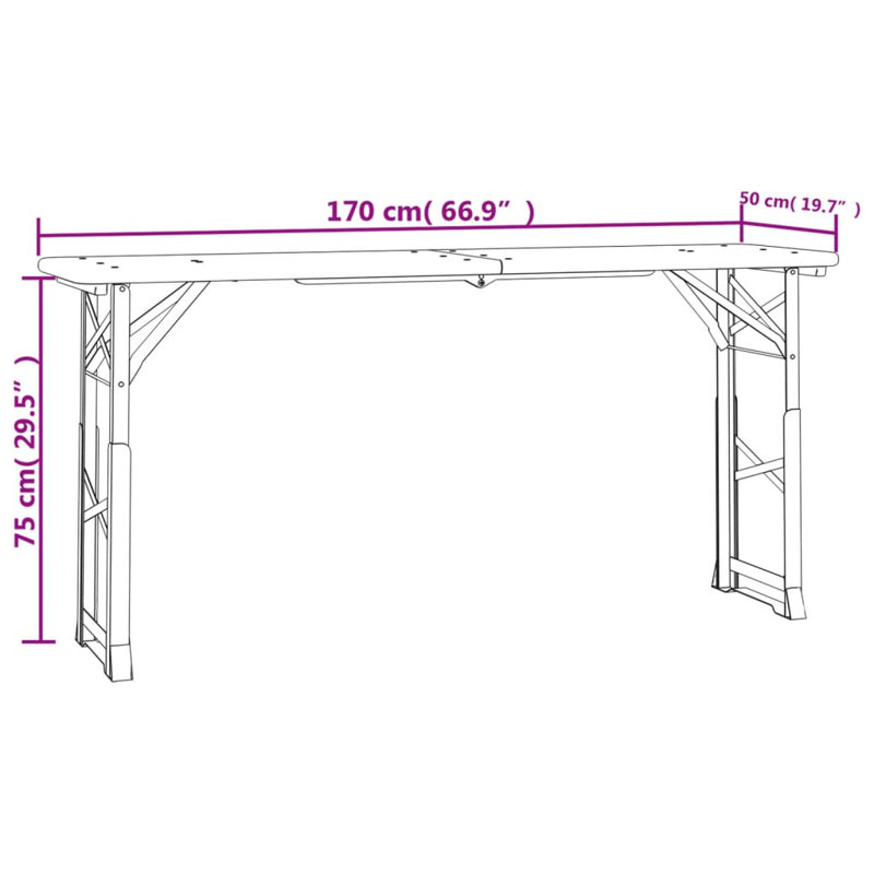 Laxita Rectangular Fir Folding Outdoor Camping Table , 170cm cm W 50cm cm D