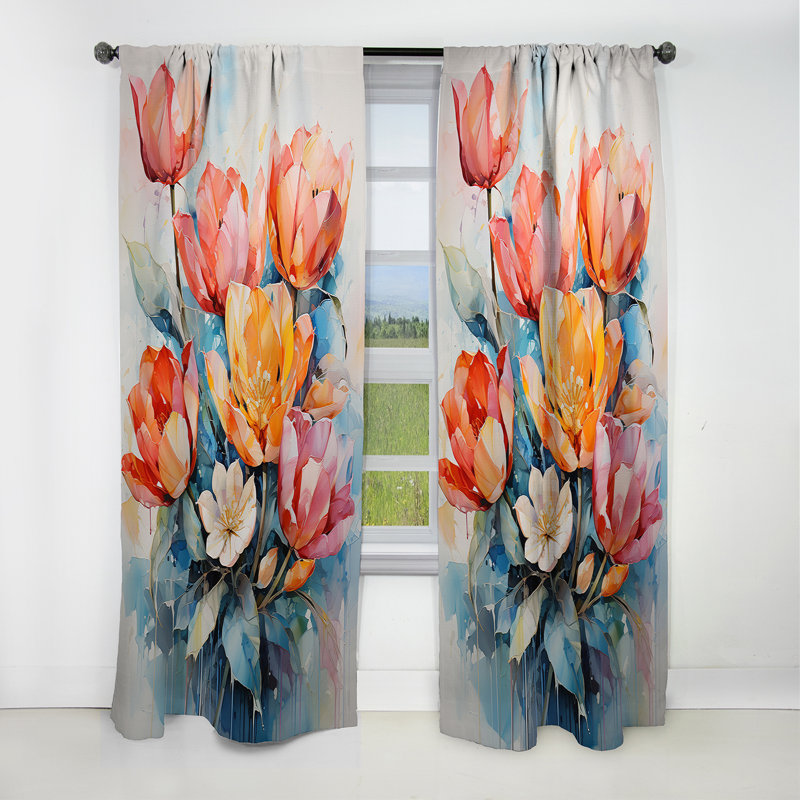 Mayolet - Rideau occultant floral tulipes - 1 panneau, L 52 po x L 108 po