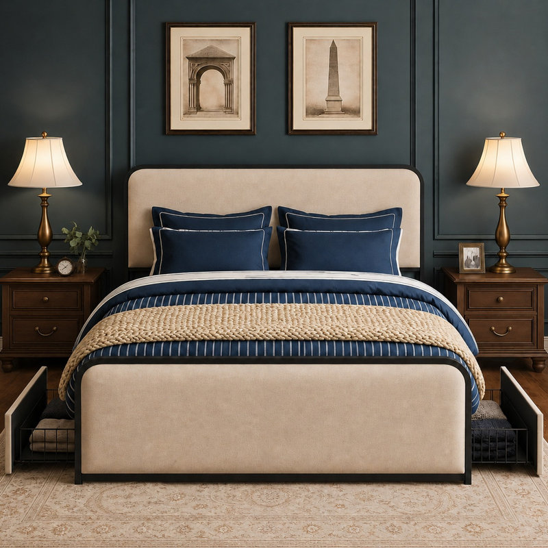 Henos Upholstered Storage Bed, Beige, King