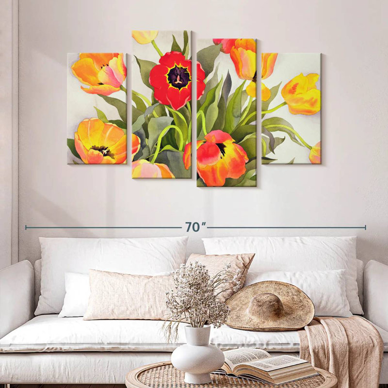 Harnek Orange And Red Tulips, 32" H x 52" W