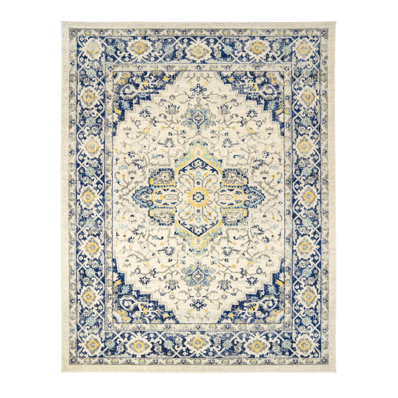 Tapis bleu marine / beige Elyse Oritenal, Rectangle 5 pi 3 po x 7 pi