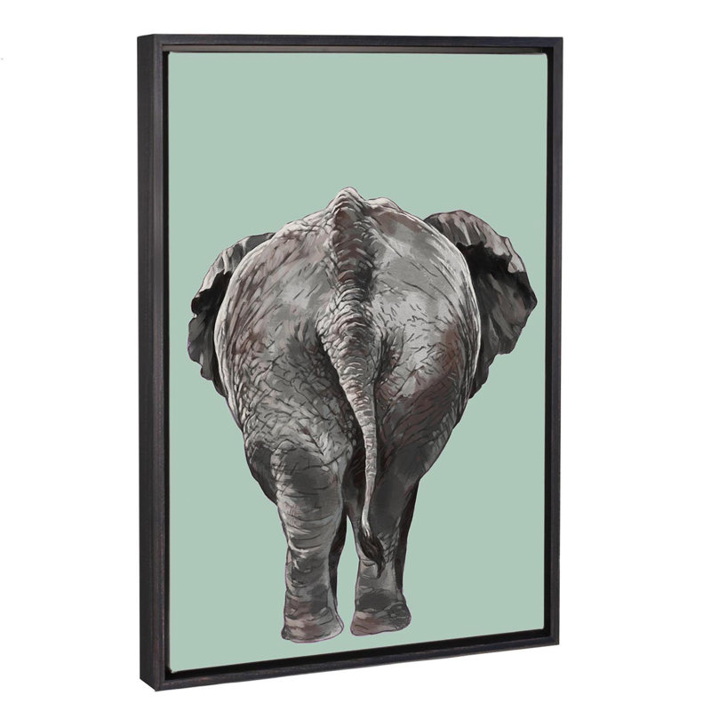Art de bout éléphant, Toile avec cadre noir patiné, H 60 po x l 40po x P 1,5 po