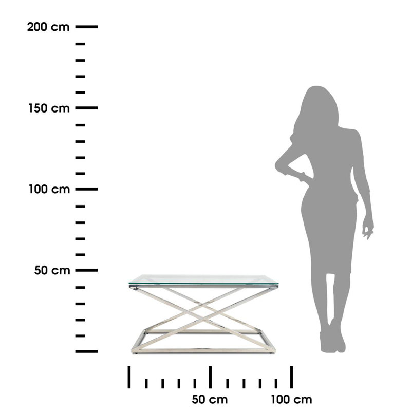 Demetrius Cross Legs Coffee Table, Transparent, 43 H x 50 W x 90 L