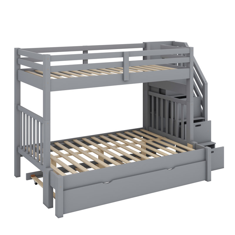 Bunk Bed Frame with Pull-Out Trundle, Grey