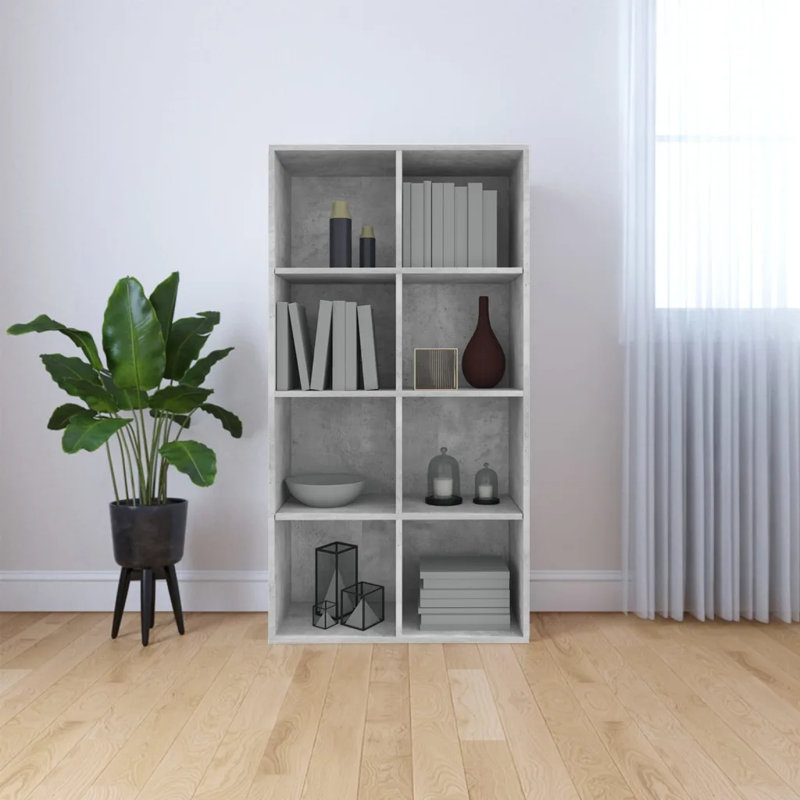 Abelia Bookcase, Concrete Grey, (4 Shelves) 130cmH x 66cmW x 30cmD
