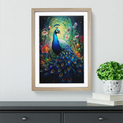 Peacock Modern - Single Picture Frame Print on Wood