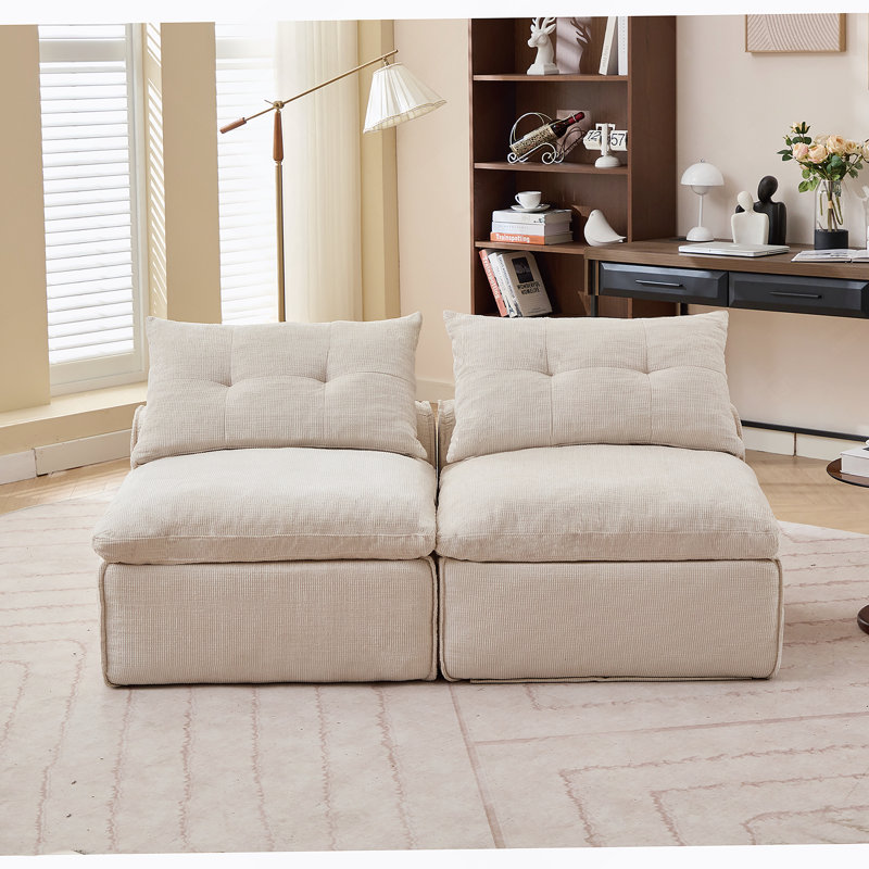 Versatile Modular Sofa With Soft Fabric And Multiple Pillows For Relaxation, Beige 