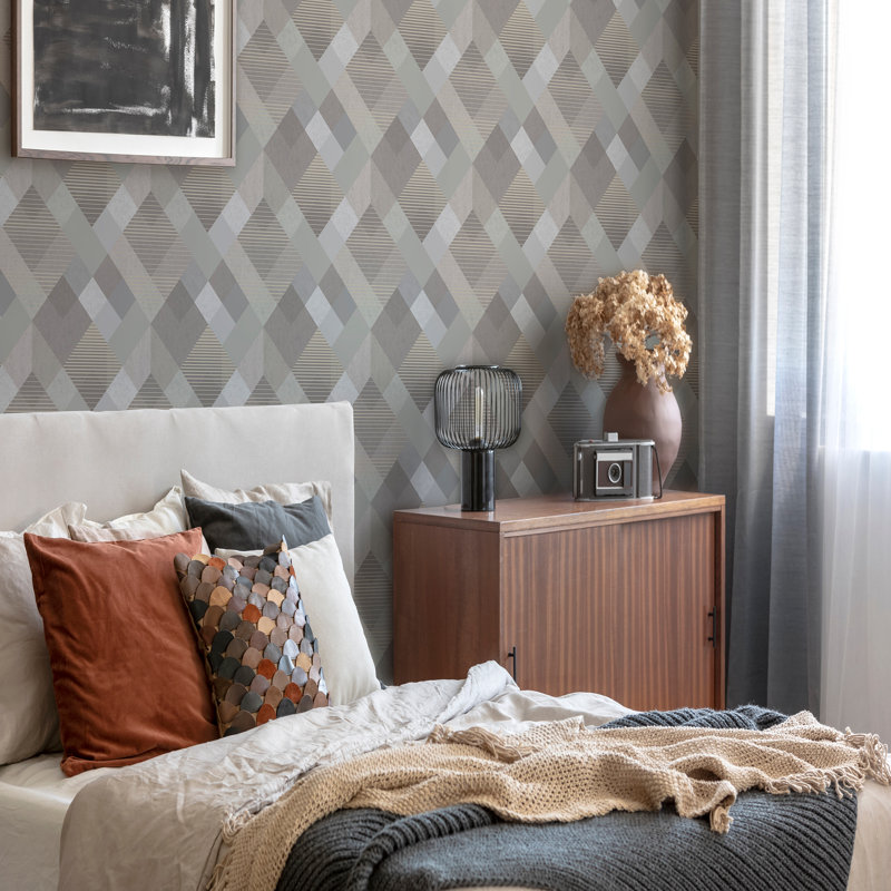 Zen Geometric Metallic Wallpaper Double Roll, Champagne