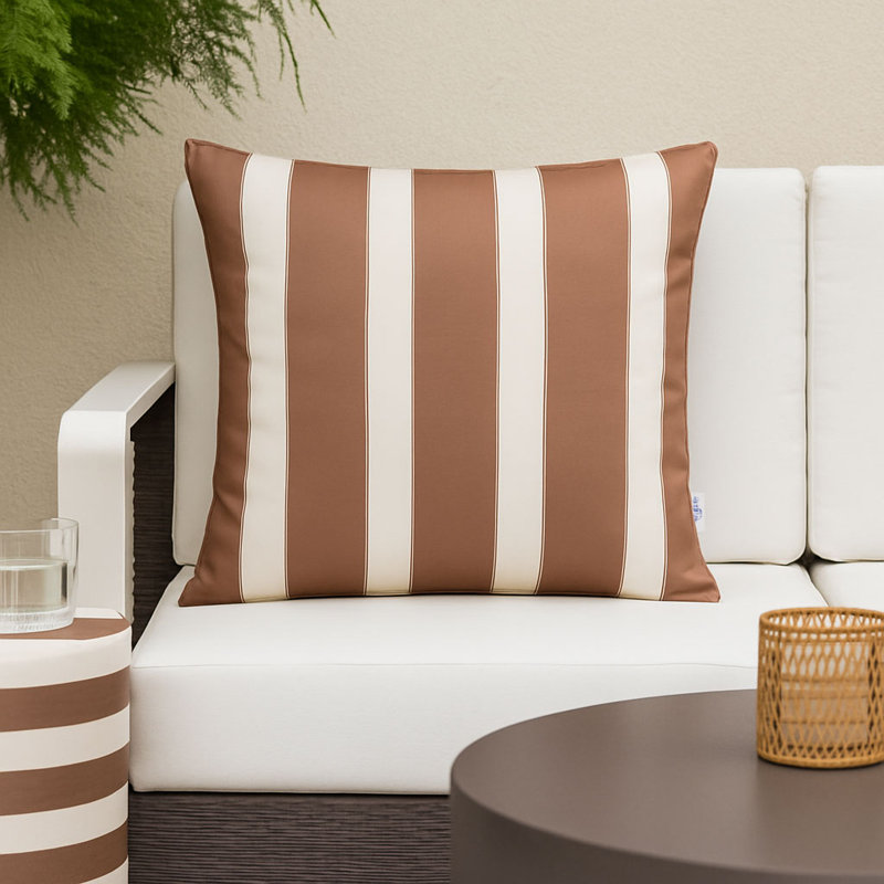 Ensemble de housses de coussin décoratives à double rayure pour l'extérieur, Brun