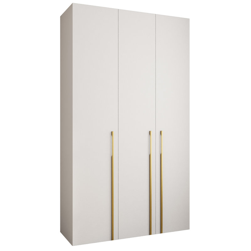 3 Door Manufactured Wood Wardrobe, white matt + handles: gold, 245,5 H x 140 W x 40 D