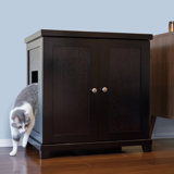 The Refined Litter Box - Wood Cat Litter Box Enclosure Cabinet with Drawer, Modern Style + Feet