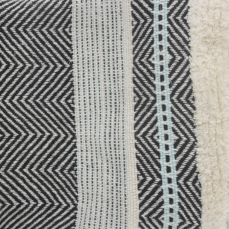 Jeté rayé en coton tissé, Rayures noires / beiges