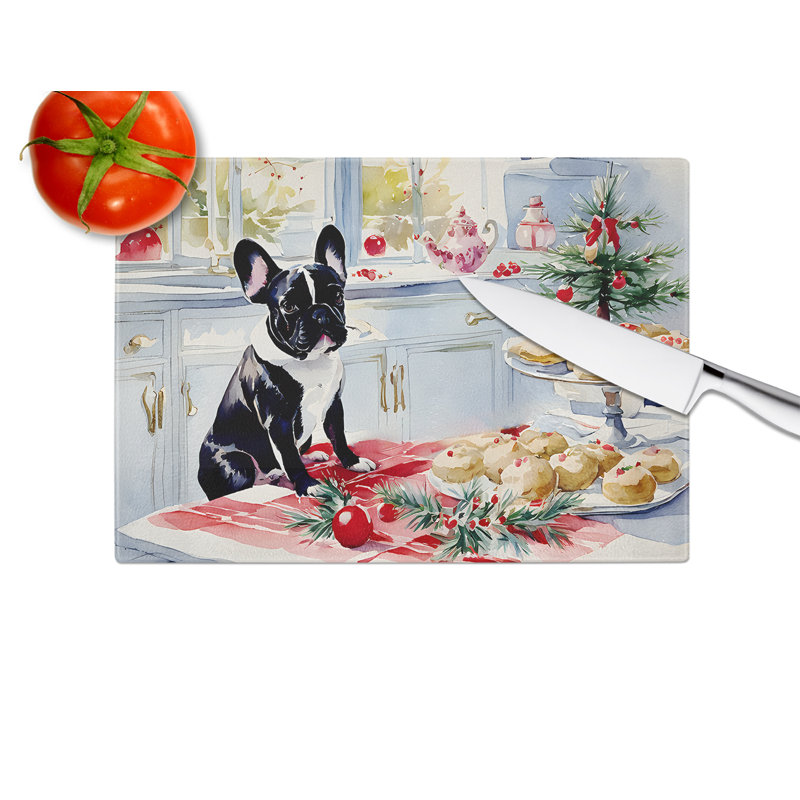 French Bulldog Christmas Cookies Glass Cutting Board