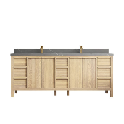 Chêne blanc Elizabeth X P 22 po D Meuble-lavabo double avec 2 po Quartz gris Piatra