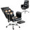 Fauteuil de direction à 6 points de massage de vibration, fauteuil de direction en cuir noir à haut dossier avec repose-pieds rétractable