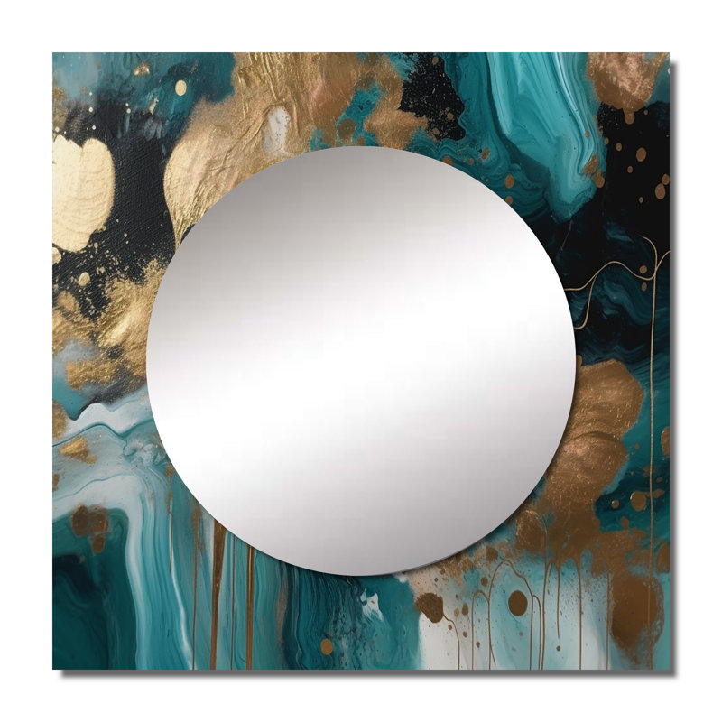 Deshazior - Art abstrait miroir mural carré en marbre, 29 po x 29 po