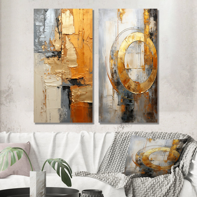 «Gold Grey Gleaming Geometrie», 2 pièces, Toile tendue, H 20 po x l 24 po