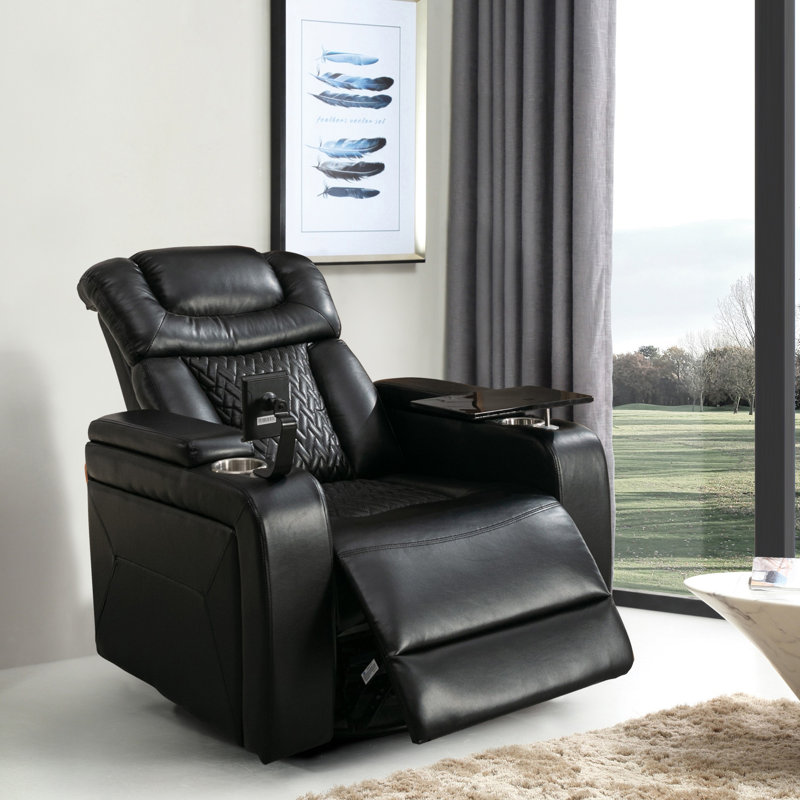 Fauteuil inclinable pivotant en cuir Keerstin, Similicuir noir