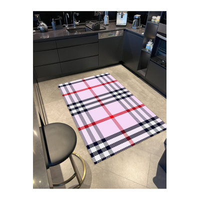 Dusty Pink Themed Plaid Stripe Patterned Creative Modern Decorative Rug