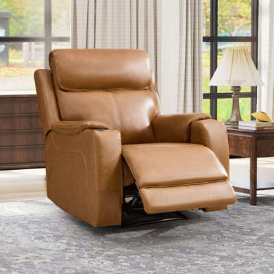 35.83" W Classic Top Genuine Leather Power Recliner Chair With Adjustable Headrest, USB Charging & Wireless Charging