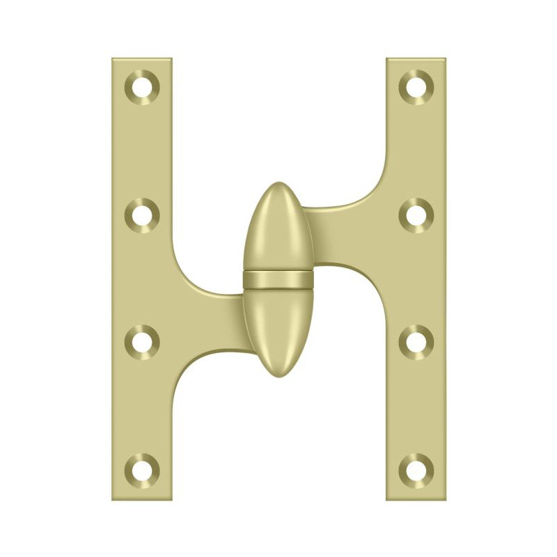 Charnière Deltana OK6050B3UNL-R en laiton non laqué 6 po x 5 po, Côté droit, Laiton non laqué