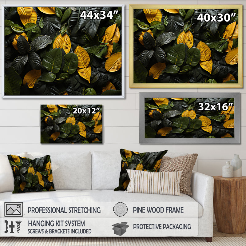 Orange Grey Plants Field Vibrant - Floral Wall Decor, Cadre simple argenté, H 16 po x l 32 po x P 1 po