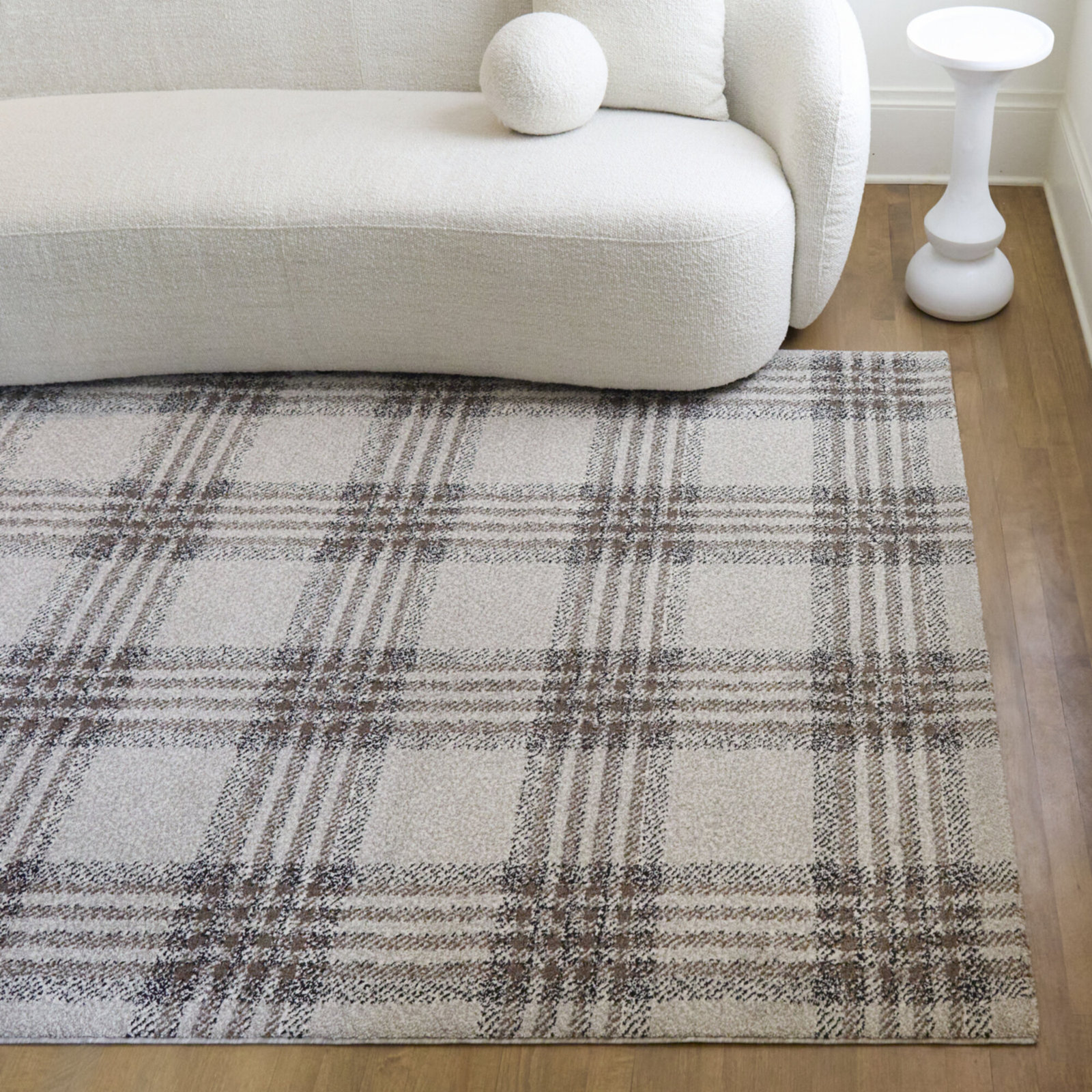 Kage Brown Gray Black Plaid Rug, Rectangle 8'9" x 12'