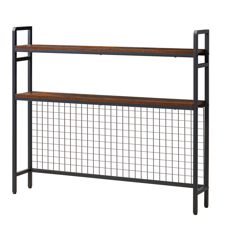 Étagère de bureau à 3 niveaux avec grille, structure en métal noir et tablette en bois, rangement de bureau pour chambre d'étudiant, maison, bureau, avec pieds antidérapants
