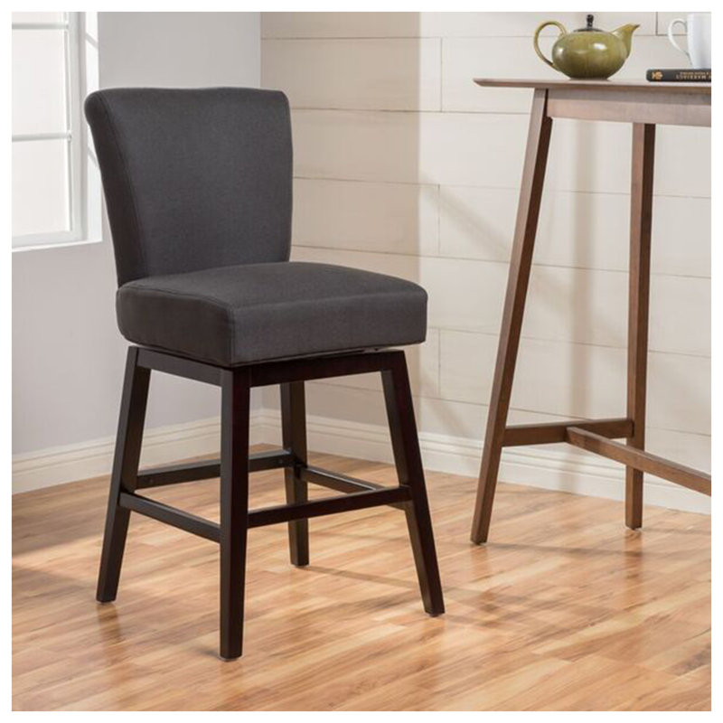 Tabouret de comptoir pivotant en tissu gris anthracite avec pieds en bouleau, siège d'une hauteur de 27,5 po