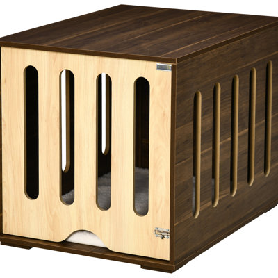 Brown Dog Crate With Foam Cushion And Ventilation Option, For Small Sized Dogs - Offers A Breathable Environment Furniture End Table. Brown, Removable