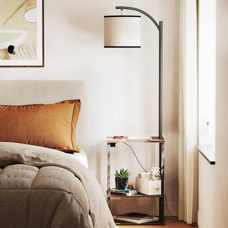 Berlare 59'' Task Floor Lamp with USB and Outlet, ‎Rustic Brown/Black
