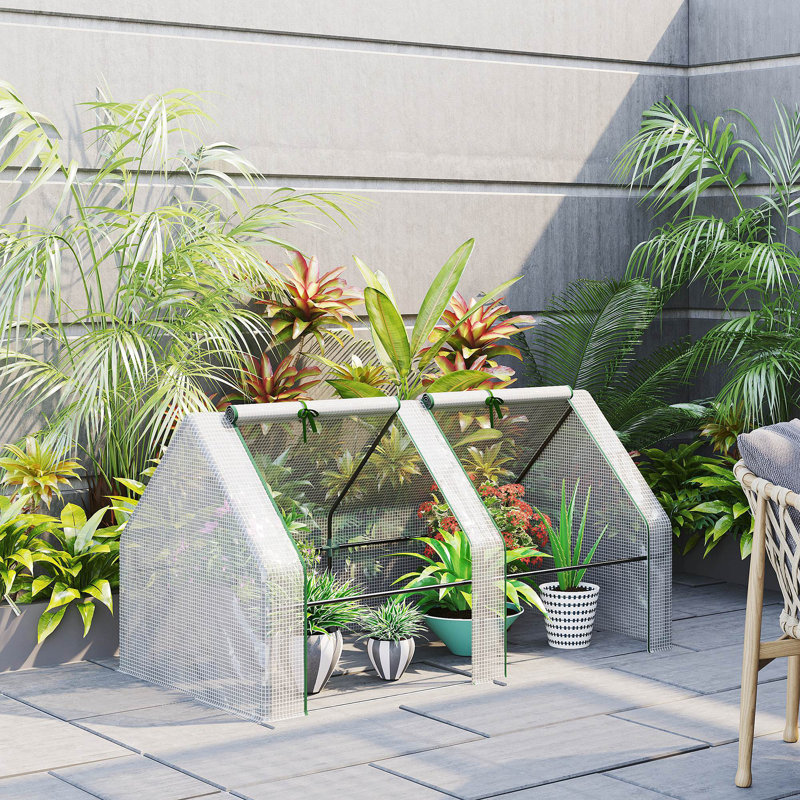 Portable Mini Greenhouse Outdoor Garden With Large Zipper Doors And Water/UV PE Cover, White, 35.5" H x 70.8" W x 35.5" D