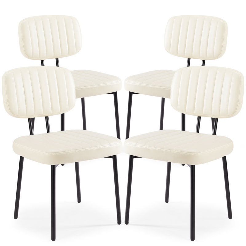 PU Leather Upholstered Side Dining Chairs Set with Backrest (Set of 4), Beige