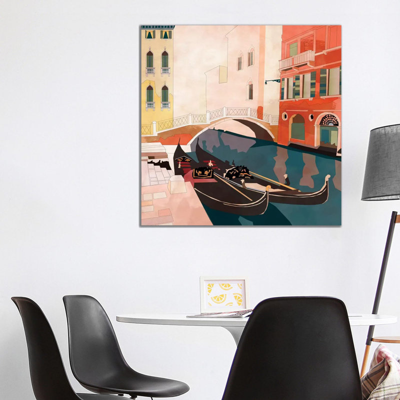 «Venice Gondolas II» par Ana Rut Bré - impression d'art graphique, Toile tendue, Aucun mat, H 37 po x l 37 po x P 1,5 po