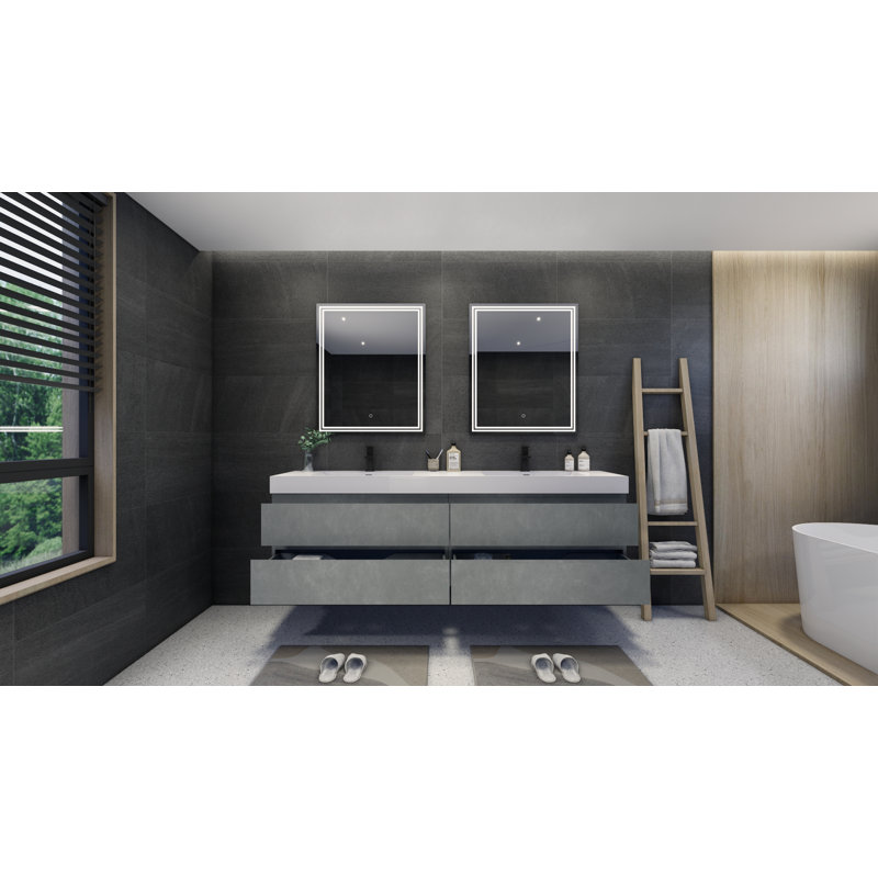Carnley Double Bathroom Vanity with Wood, Acrylic Top, Cement Gray