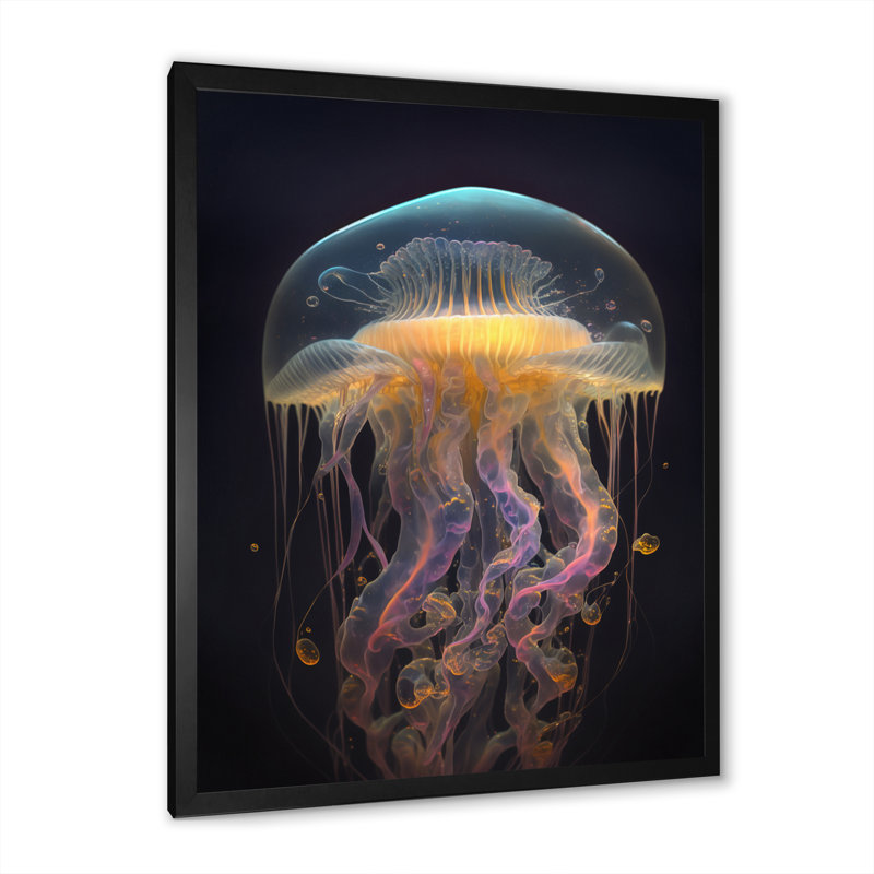 Méduse - reproduction sur toile, Impression noire sur toile encadrée, H 20 po x l 12 po x P 1 po