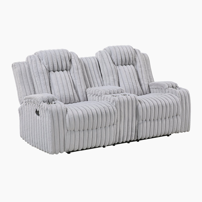 Bantry 74.5" Modern & Contemporary Corduroy Manual Double Reclining Loveseat with Space-Saving Wall-Hugger Design, Center Storage Console & 4 Cup Holders