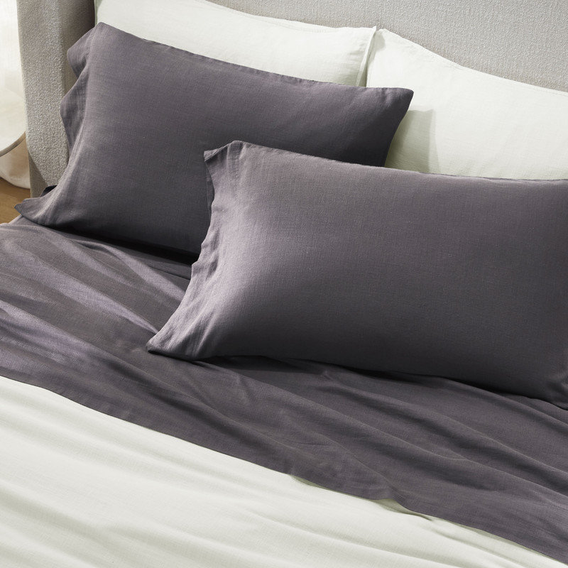 Ensemble de 2 taies d'oreiller en percale 100% coton Chloe, Prune