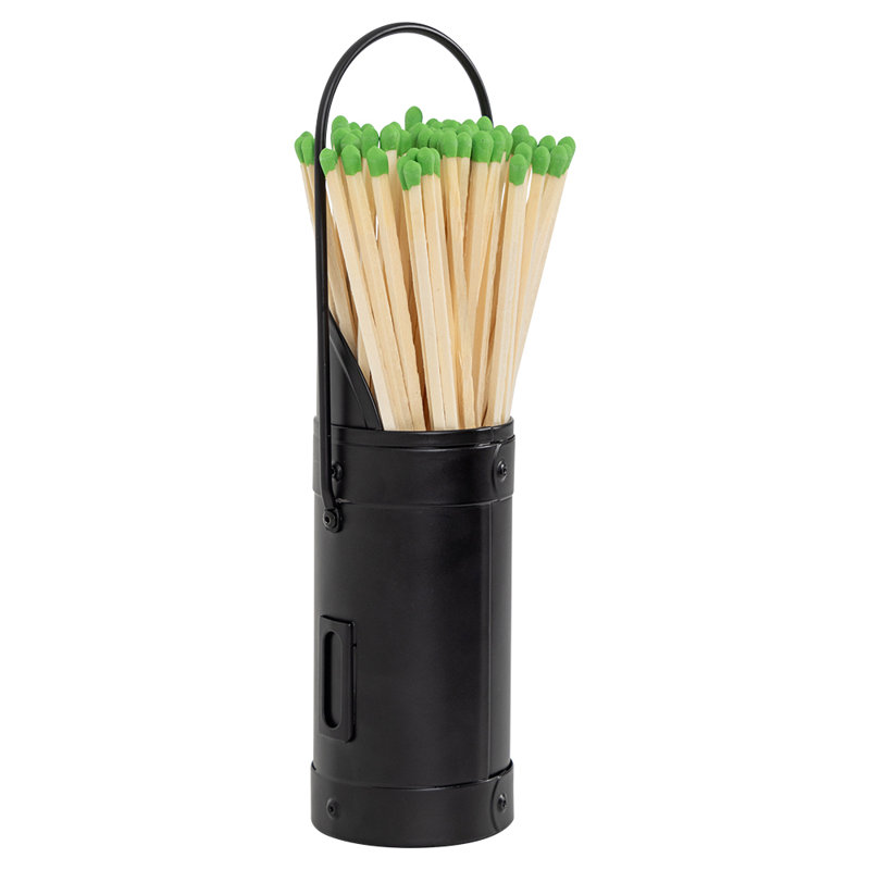 Modern Ember Match Stick Holder  | Decorative Metal Storage Bucket, Black