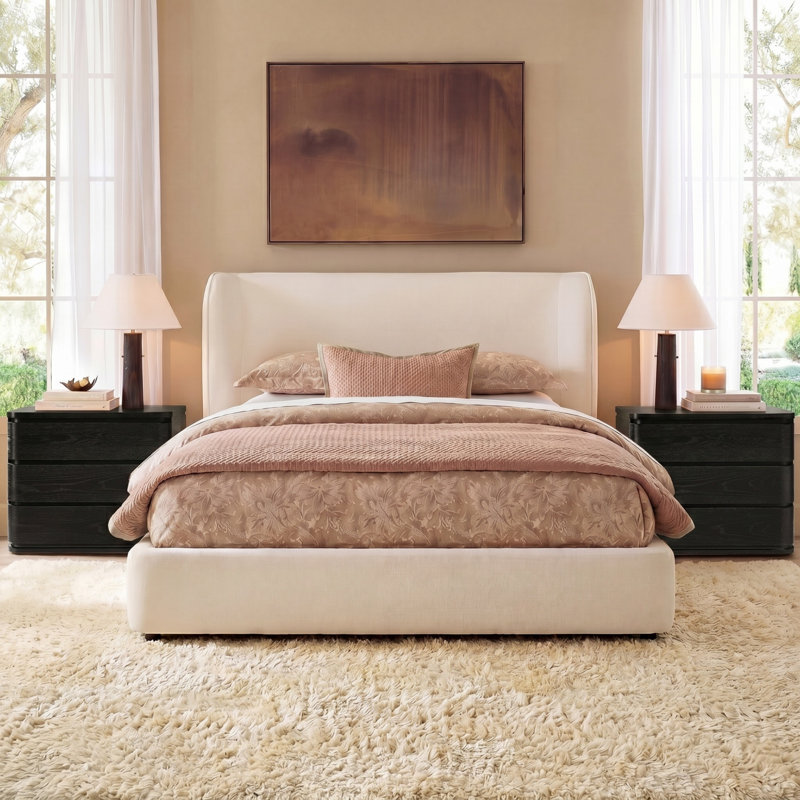 Waynesville Modern 30"W 3-Drawer Oak Wood Fully Assembled Nightstand with Built-In Powerstation and USB, Black