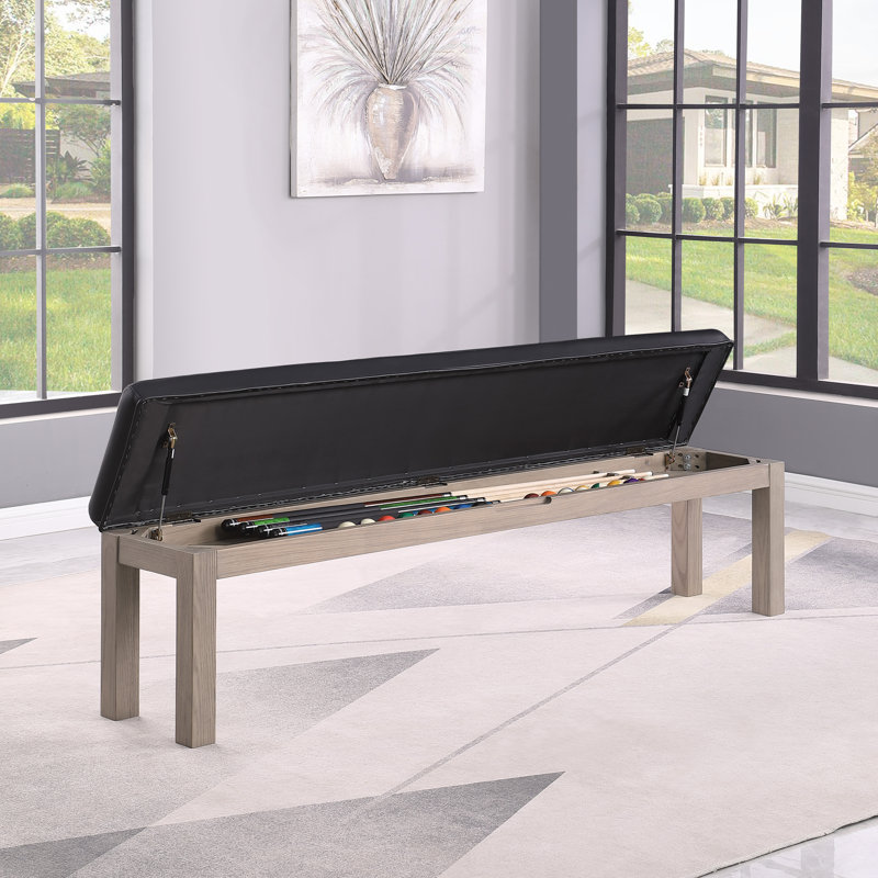 Billiard Bench with Storage for Olivia Slate Pool Table, Gray Wash