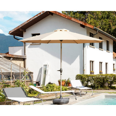 Parasol de patio 9 pi, parasol de table d'extérieur avec bouton-poussoir inclinable et manivelle, parasol de marché imperméable avec protection contre les rayons UV et 8 nervures robustes pour le jardin, la terrasse, la cour arrière, la piscine