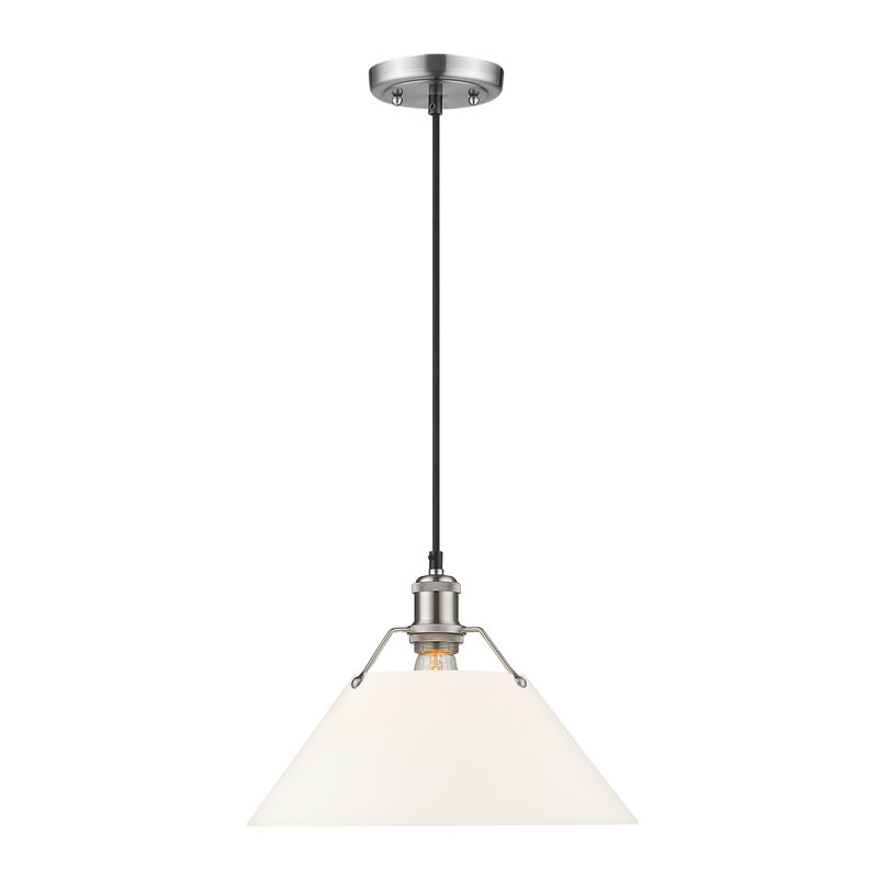 Luminaire suspendu conique à 1 lumière Weatherford, Étain, H 131,5 po x l 14 po x P 14 po, Verre opale