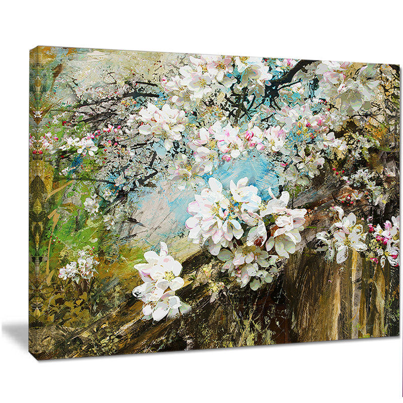 « pomme floral avec fleurs blanches », reproduction d’art sur toile tendue, H 30 po x l 40 po x P 1 po